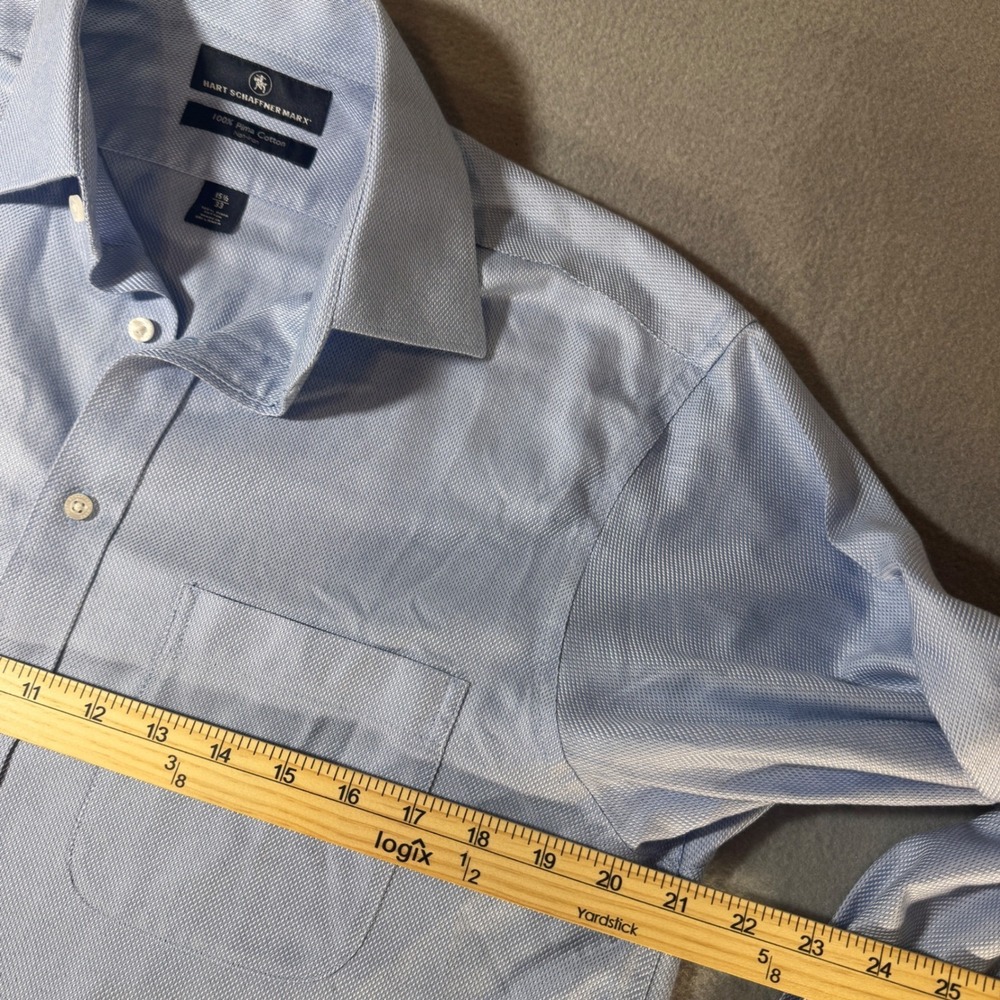 Hart Schaffner Marx Mens 15.5 33 Blue Pima Cotton Non-Iron Dress Shirt Long Slv - Picture 7 of 8